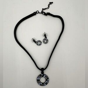 Cookie Lee Shades of Blue Crystals with Black Chain Necklace and Earring Set